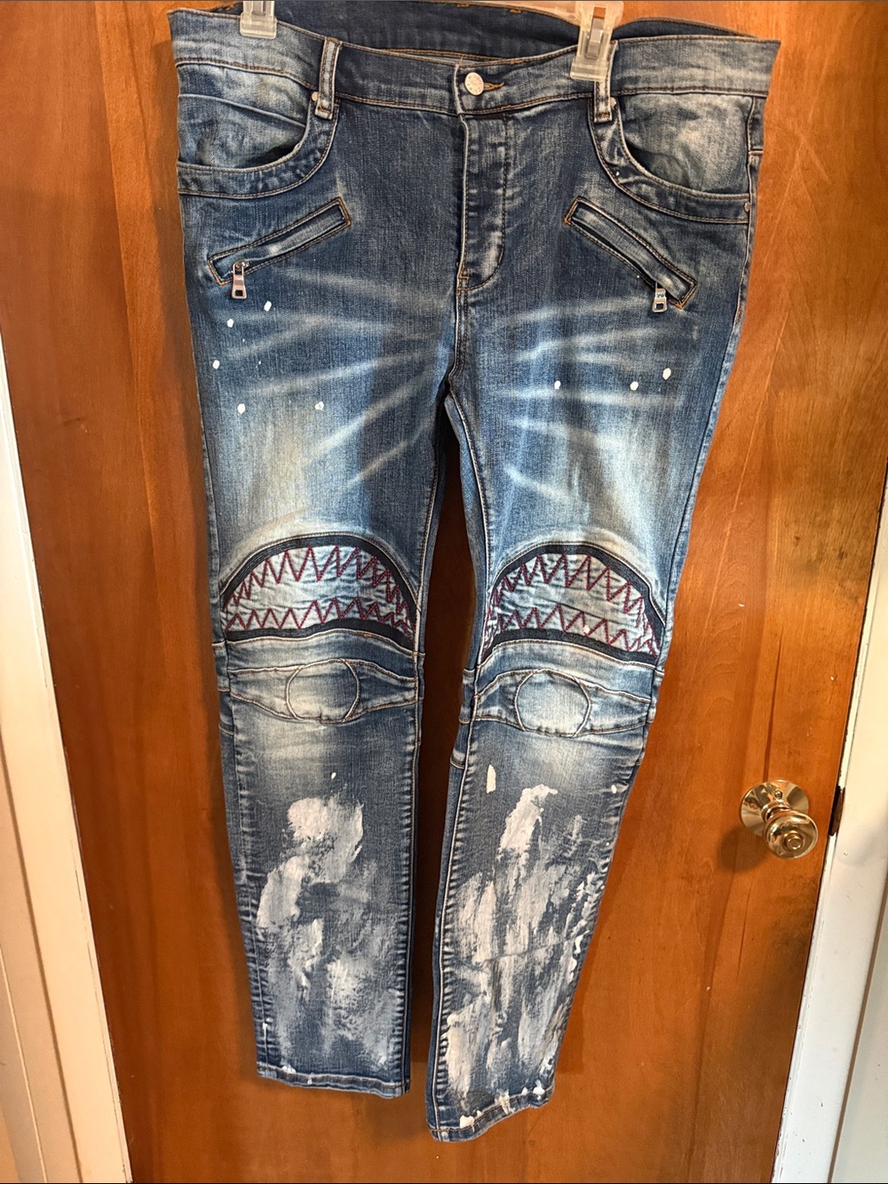 DRIPT Denim Blue Distressed Jeans with Shark Stitch Detail